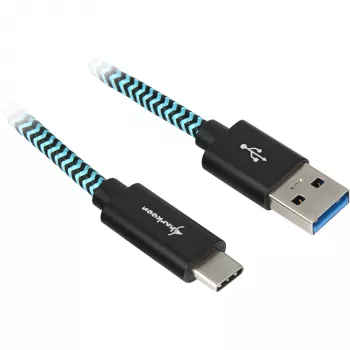 Καλώδιο USB 3.2 Gen 2, βύσμα USB-A > βύσμα USB-C (μαύρο/ανοιχτό μπλε, 0,5 μέτρα, με επένδυση)