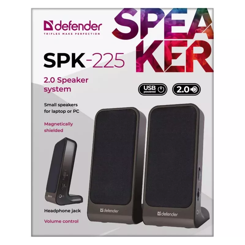 DEFENDER SPK-225 Ενσύρματα ηχεία 2.0, 4 W RMS, USB/DC 5 V, 3,5 mm, μαύρα