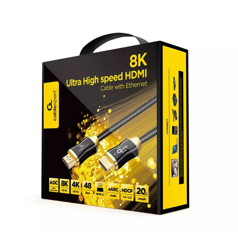 Καλώδιο HDMI GEMBIRD CCBP-HDMI8K-AOC-20M, 20 m, HDMI 2.1, 48 Gbit/s, επιχρυσωμένο Type-A, μαύρο