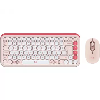 Logitech POP Icon Combo - Σετ πληκτρολογίου-ποντικιού - Ασύρματο - Bluetooth LE - QWERTY - US International - rosé, Off-White (920-013142)