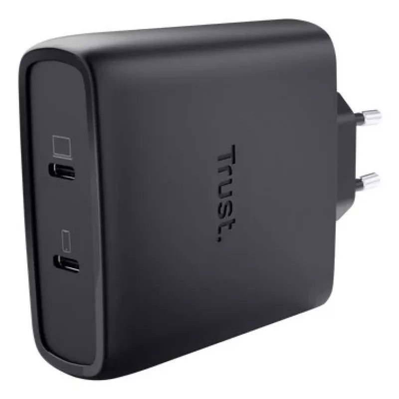 Φορτιστής TRUST Maxo 100W 2 θυρών USB-C GaN — 100 W, 2× USB-C, έως 20 V, καλώδιο 2 m, μαύρος