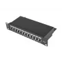 Patch panel LANBERG PPF6-9012-B — 12 θύρες RJ45, μέταλλο, μαύρο, 1U (215×44,5×130 mm)