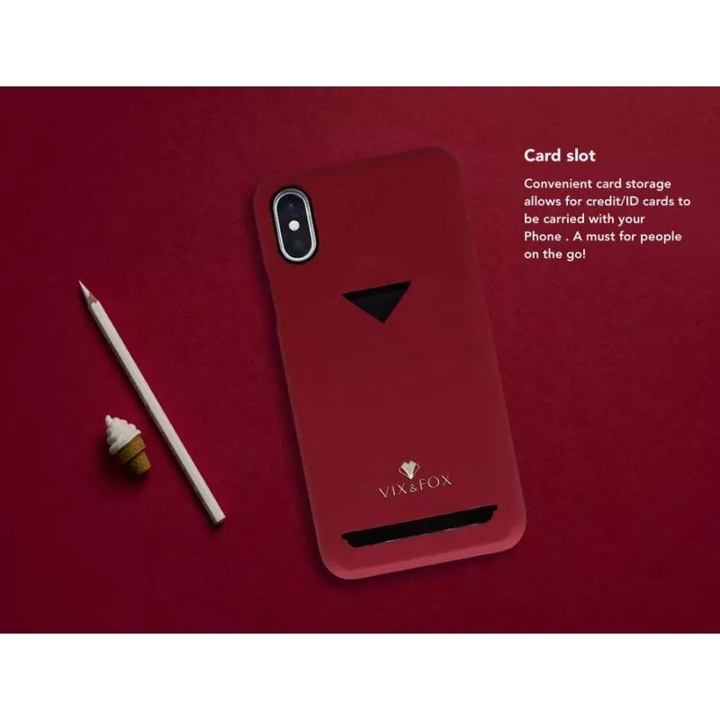 Θήκη πλάτης με υποδοχή καρτών VixFox για iPhone XSMAX ruby red – προστατευτική θήκη με ενσωματωμένη θήκη καρτών