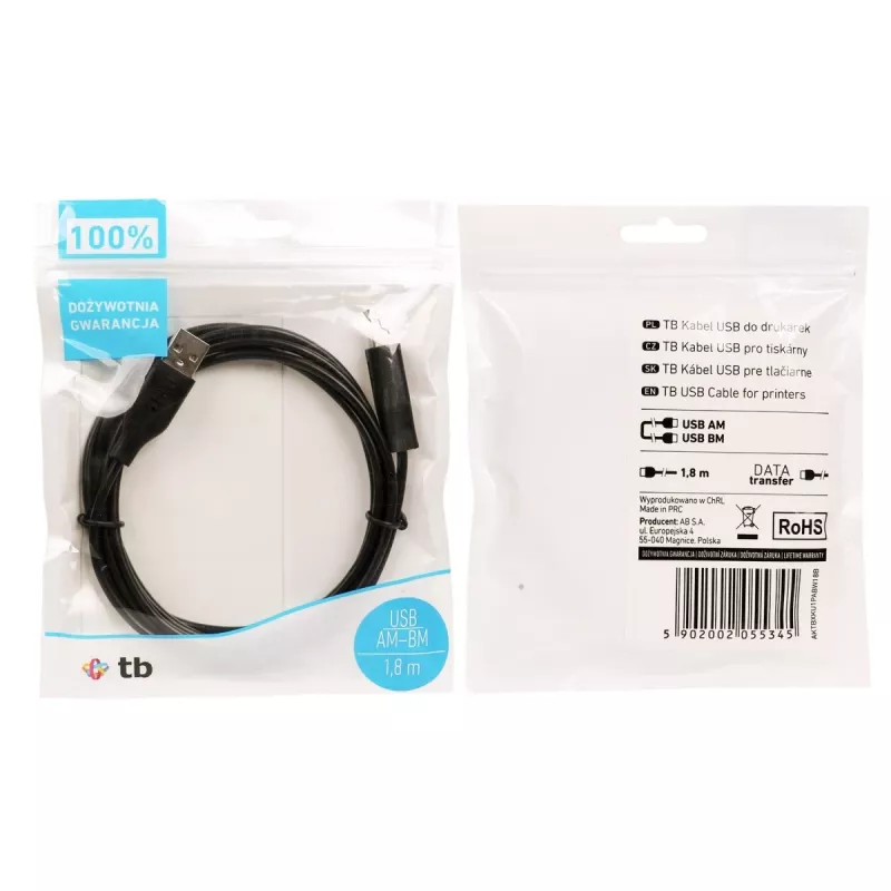 TB Καλώδιο USB AM-BM 1.8 μαύρο (AKTBXKU1PABW18B)