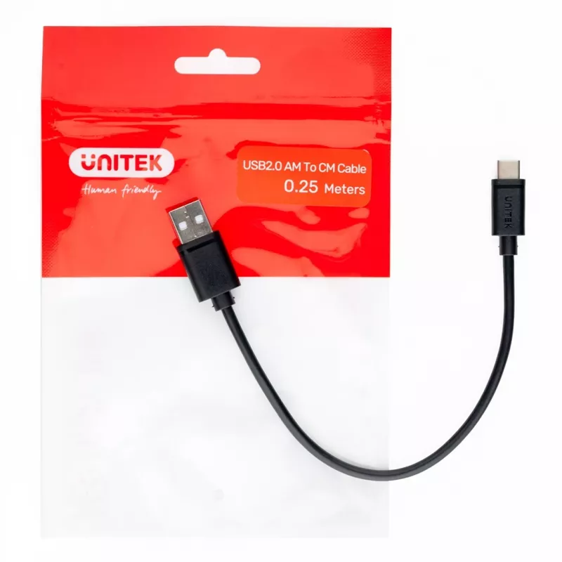 UNITEK ΚΑΛΩΔΙΟ USB USB-A — USB-C 25CM, Y-C480BK
