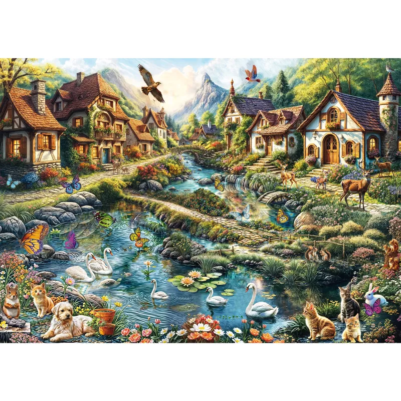 Παζλ 1000 τεμ., Schmidt Spiele Dorf am Waldrand, τοπιογραφική εικονογράφηση