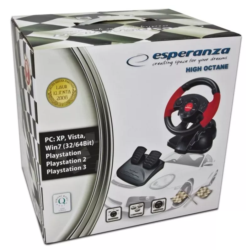 Τιμόνι ESPERANZA EG103 Gaming-Controller — PC/PS2/PS3, 13 πλήκτρα, δόνηση, αισθητήρας επιτάχυνσης, μαύρο/κόκκινο