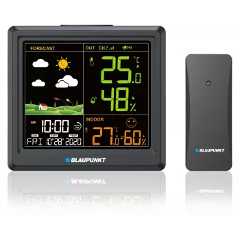 Μετεωρολογικός σταθμός BLAUPUNKT WS25BK — οθόνη εσωτερικής/εξωτερικής θερμοκρασίας και υγρασίας, μαύρος, 1 αισθητήρας, οθόνη LCD
