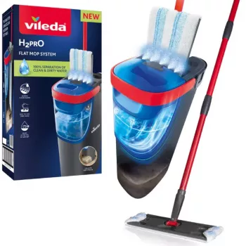 Vileda H2PrO 175775 σετ επίπεδης σφουγγαρίστρας με σύστημα δύο δεξαμενών, μικροΐνες, μαύρο/κόκκινο