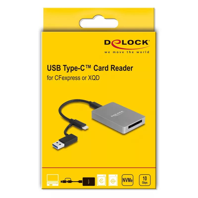 DeLOCK Αναγνώστης καρτών USB Type-C CFexpress XQD Αλουμίνιο Γκρι 10000 Mbit/s