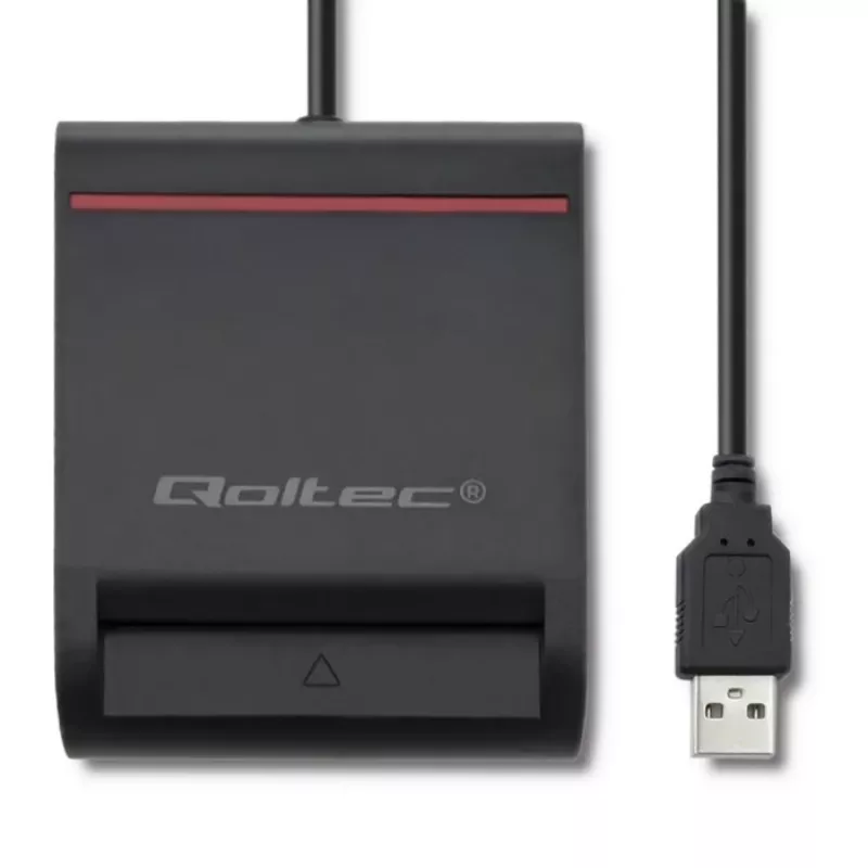 Αναγνώστης Καρτών ID QOLTEC Smart-Chip — USB, μαύρο, 84,5×65×16 mm, 63 g
