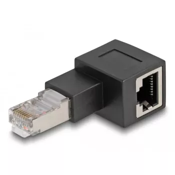 DeLOCK προσαρμογέας βύσμα RJ45 σε υποδοχή RJ45 Cat.6A 90° αριστερά γωνιακός μαύρος