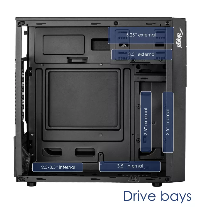 Akyga AK19BK Κουτί υπολογιστή Micro-Tower, Micro-ATX / Mini-ITX, USB-C + USB 3.0 + 2x USB 2.0, χωρίς τροφοδοτικό, μαύρο