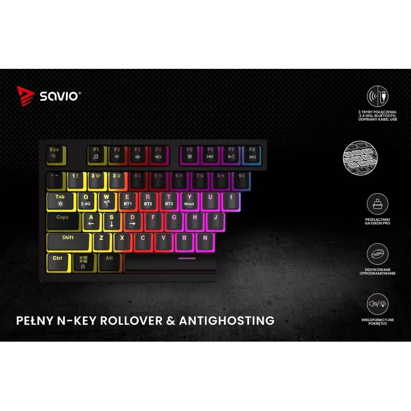 Gaming πληκτρολόγιο Savio SAVGK-PHENIX RED PUDDING μηχανικό RGB Wireless