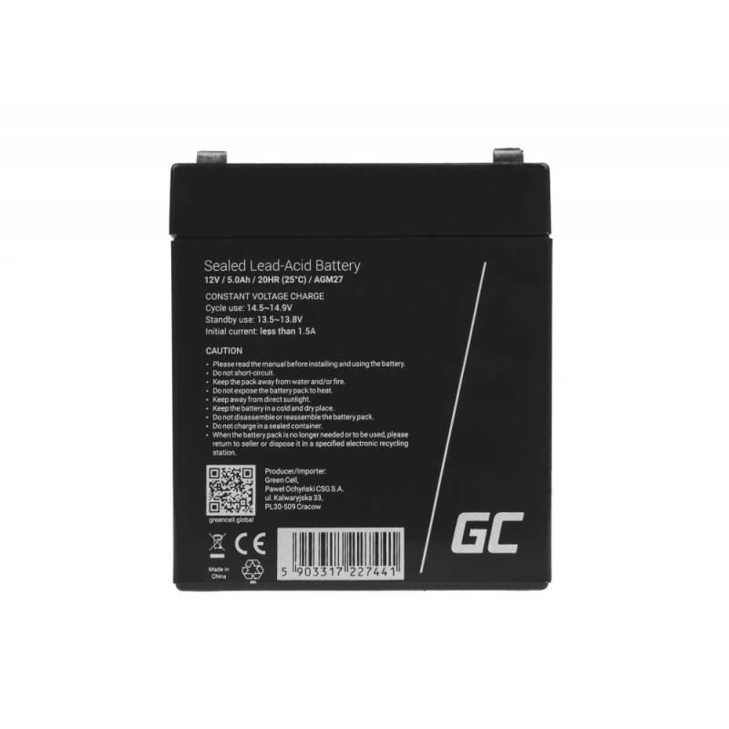 Μπαταρία UPS Green Cell AGM27 μολύβδου-οξέος (VRLA) 12 V 5 Ah
