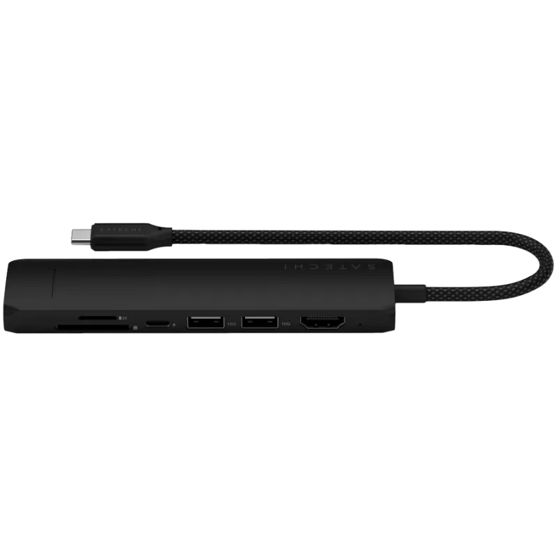 Satechi 7-in-1 USB-C Slim Multiport Adapter Ethernet (USB-C PD, 2x USB-A, HDMI 4K, Ethernet, αναγνώστης καρτών micro/SD) (Μαύρο)