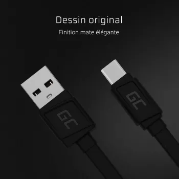 Καλώδιο USB-A σε USB-C Green Cell KABGC03 — 0,25 m, μαύρο, 480 Mbit/s
