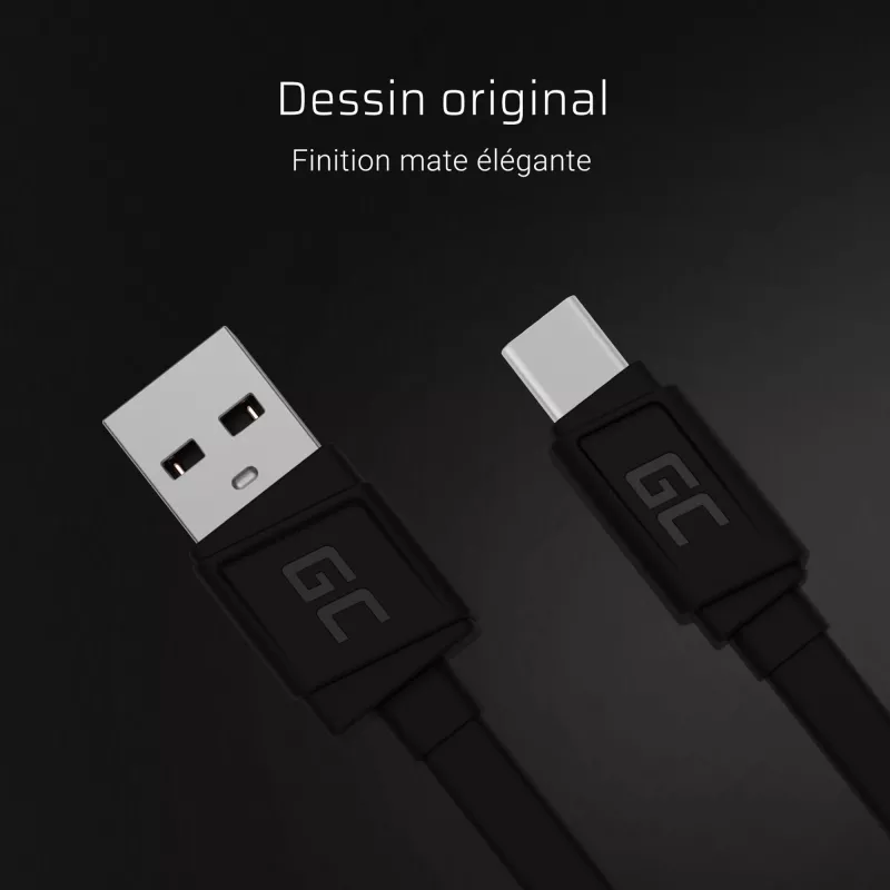 Καλώδιο USB-A σε USB-C Green Cell KABGC03 — 0,25 m, μαύρο, 480 Mbit/s
