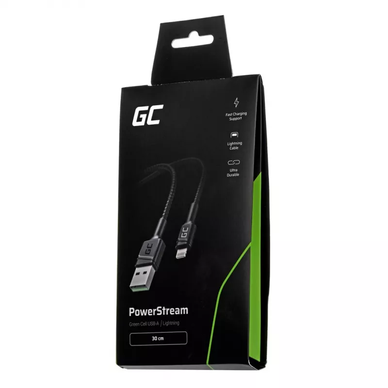 Green Cell KABGC24 Καλώδιο Lightning 0.3 m μαύρο