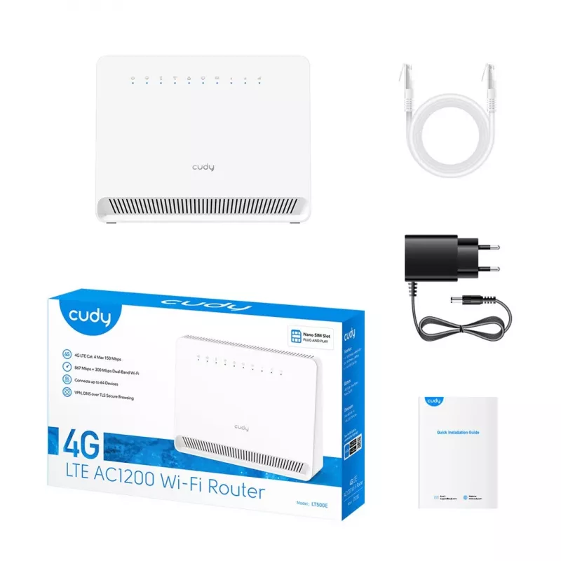 Cudy LT500E ασύρματος router Fast Ethernet dual-band (2,4 GHz / 5 GHz) 4G λευκό