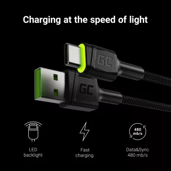 Green Cell KABGC06 Καλώδιο USB 1,2 m USB A USB C μαύρο