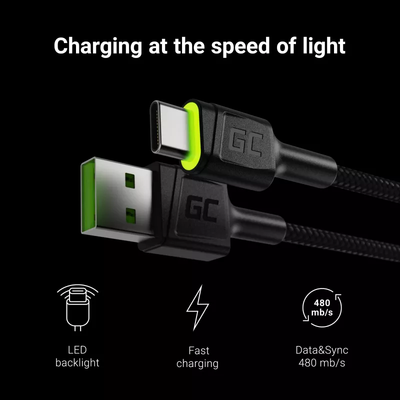 Green Cell KABGC06 Καλώδιο USB 1,2 m USB A USB C μαύρο