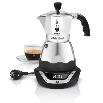 Ηλεκτρική Καφετιέρα Moka BIALETTI 3 Φλιτζάνια Moka Timer, Προγραμματιζόμενη Οθόνη LED, Θήκη Αλουμινίου, Δεξαμενή Καφετιέρας