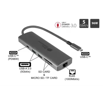 Alcasa HUB-C001A Hub διασύνδεσης USB Type-C 5000 Mbit/s ανθρακί