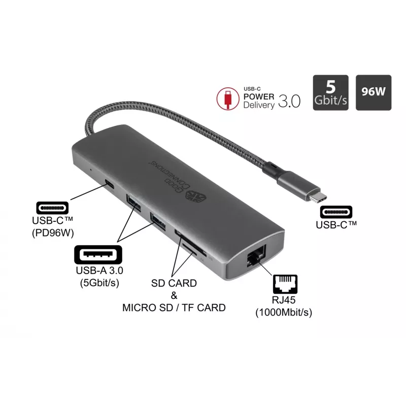 Alcasa HUB-C001A Hub διασύνδεσης USB Type-C 5000 Mbit/s ανθρακί