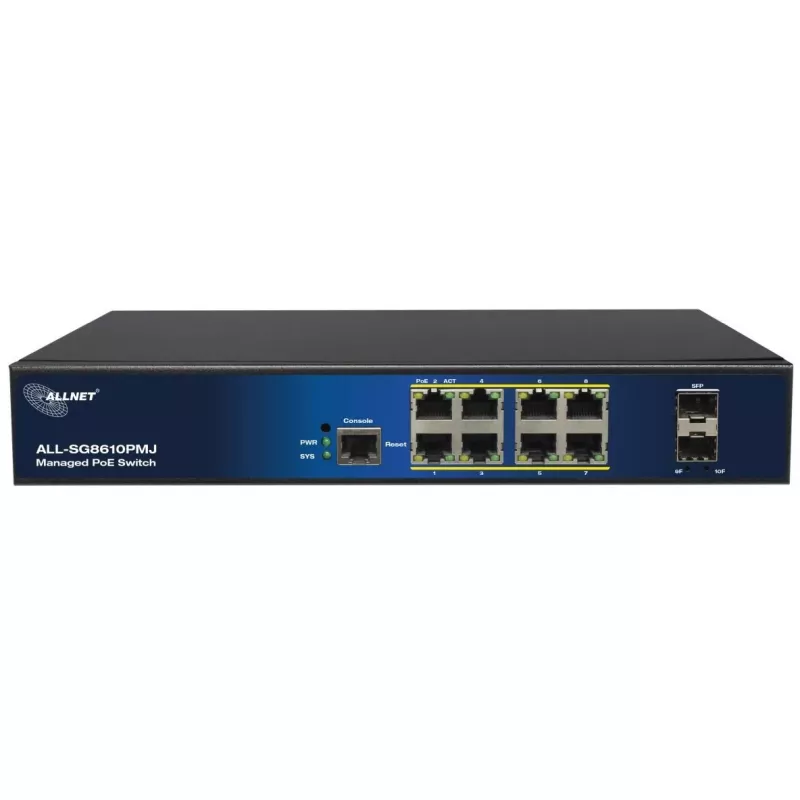Διαχειριζόμενο switch PoE 10 θυρών ALLNET ALL-SG8610PMJ με 8 θύρες PoE+ και 2 θύρες uplink