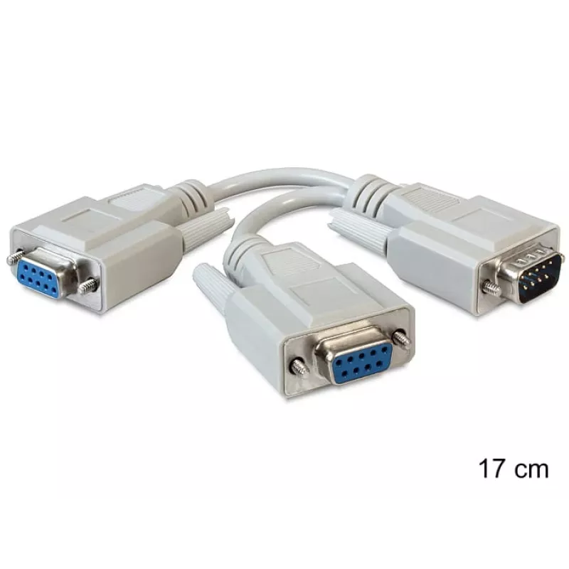 Delock 65403 σειριακός προσαρμογέας Y DB-9 αρσενικό σε 2x DB-9 θηλυκό, 0,17 m, κοχλίες με πεταλούδα, μπεζ