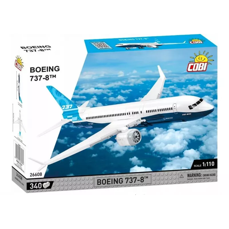 Σετ κατασκευής Cobi Boeing 737-8 — 340 τεμάχια, συνιστώμενη ηλικία 7+, μπλε και λευκό