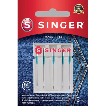 Βελόνες ραπτομηχανής SINGER Denim 90/14, συσκευασία 5 τεμ. – για βαριά υφάσματα (Denim, Canvas)