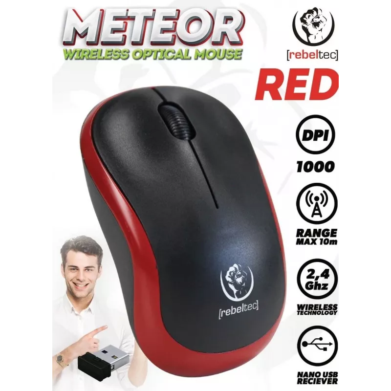 Ασύρματο οπτικό ποντίκι Rebeltec METEOR κόκκινο RBLMYS00049 USB