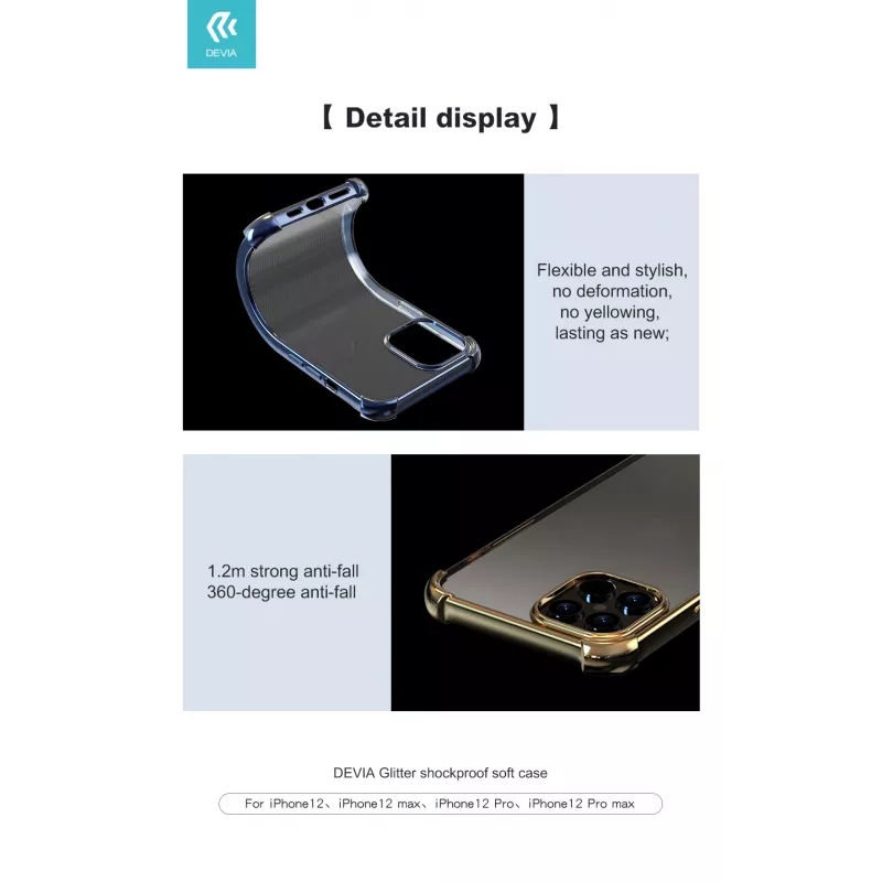 Soft case Devia για iPhone 12 Pro Max — ανθεκτικό glitter ασημί