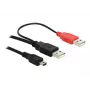 Καλώδιο USB DeLOCK 2x βύσμα αρσενικό USB2.0-A / USB mini 5-polig 1 m μαύρο