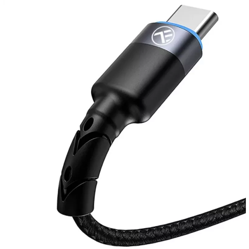 Καλώδιο δεδομένων Tellur USB σε Type-C LED πλεξούδα νάιλον 1,2 m Μαύρο