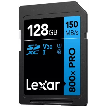 Κάρτα μνήμης SDXC Lexar 128GB UHS-I 800xPRO Class 10 U3 V30 — 150 MB/s ανάγνωση, 45 MB/s εγγραφή, μαύρο