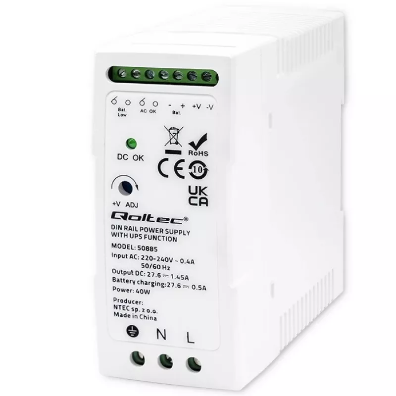 Qoltec 50885 σταθερό τροφοδοτικό ράγας DIN με λειτουργία UPS | 40W