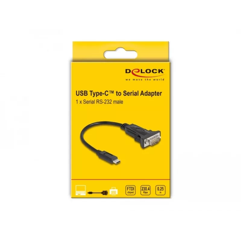 DeLOCK Προσαρμογέας USB Type-C σε RS-232 D-Sub 9-πολικό βύσμα 0,25 m