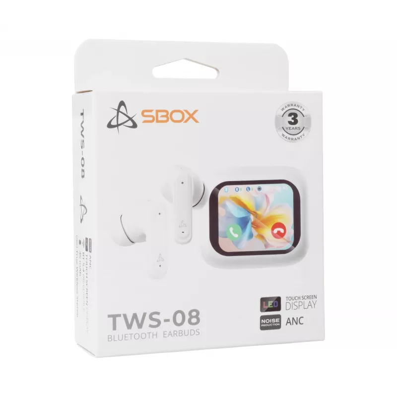 Ακουστικά SBOX EB-TWS08-W με οθόνη αφής λευκά