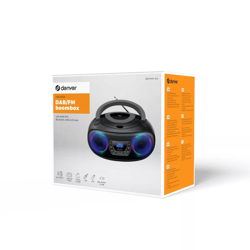 Denver TDB-212GR DAB+ boombox με συσκευή αναπαραγωγής CD, DAB+/FM, Bluetooth, USB, AUX, γκρι