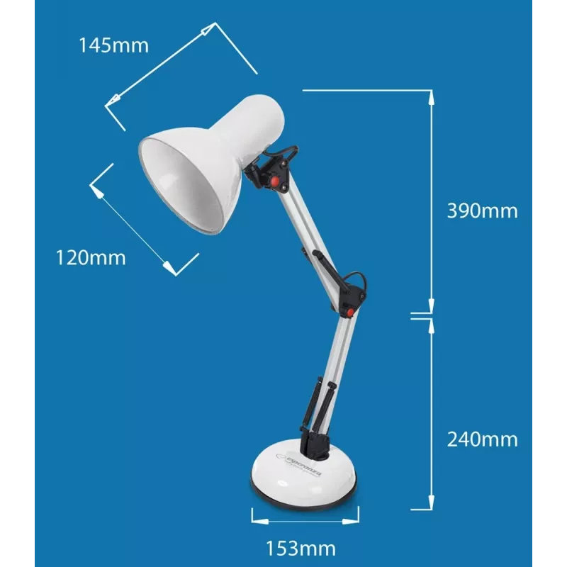 Επιτραπέζιο φωτιστικό ESPERANZA AVIOR E27 12W LED, μαύρο, ρυθμιζόμενου ύψους, εύκαμπτος βραχίονας, υποδοχή E27