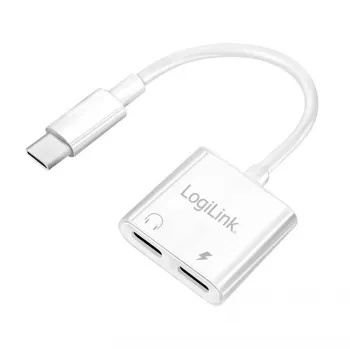 Προσαρμογέας ήχου LogiLink USB-C USB-C/αρσενικό σε 2x USB-C/θηλυκό 60W PD λευκό