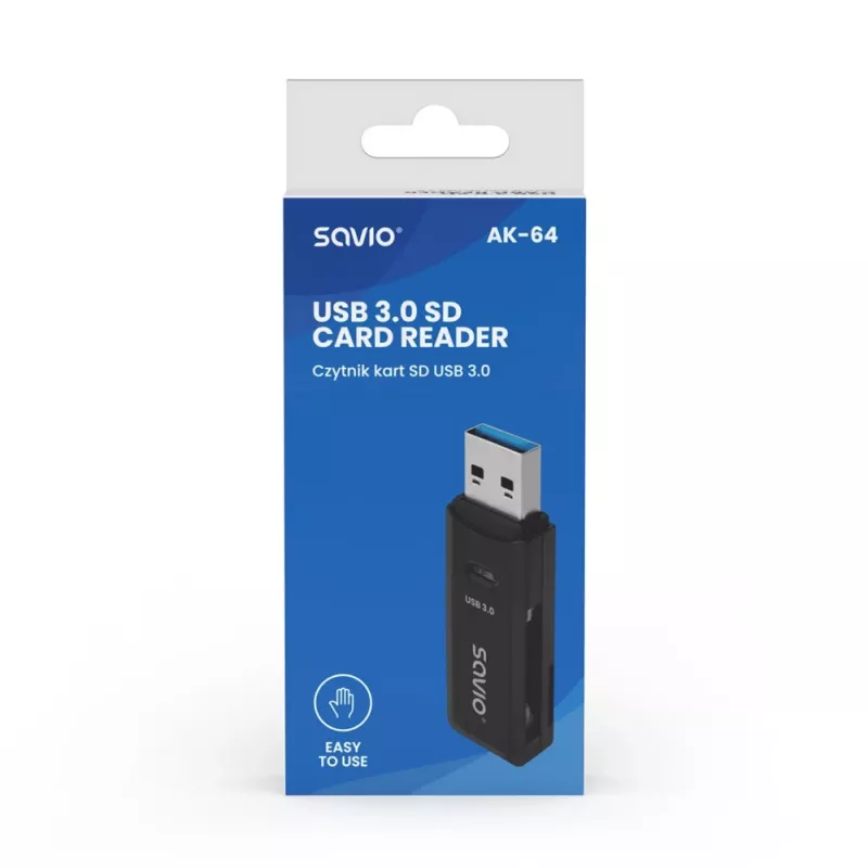 Αναγνώστης καρτών SAVIO AK-64 USB 3.2 Gen 1 έξοδος Type-A, υποδοχή MicroSD, 5000 Mbit/s, μαύρο