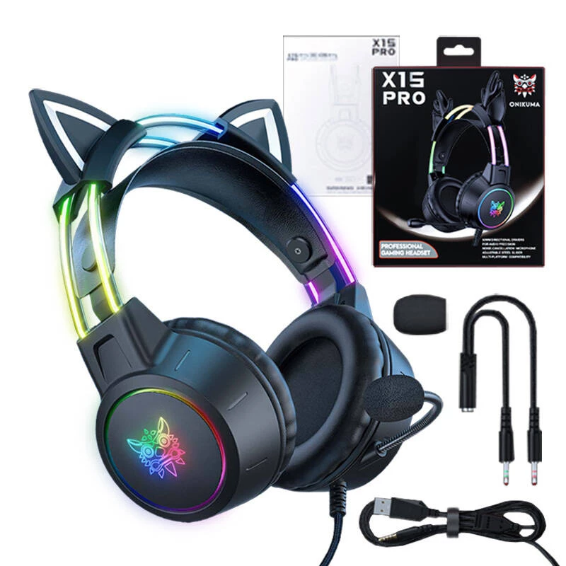 Ακουστικά Onikuma X15 PRO Ακουστικά gaming γάτα μαύρα