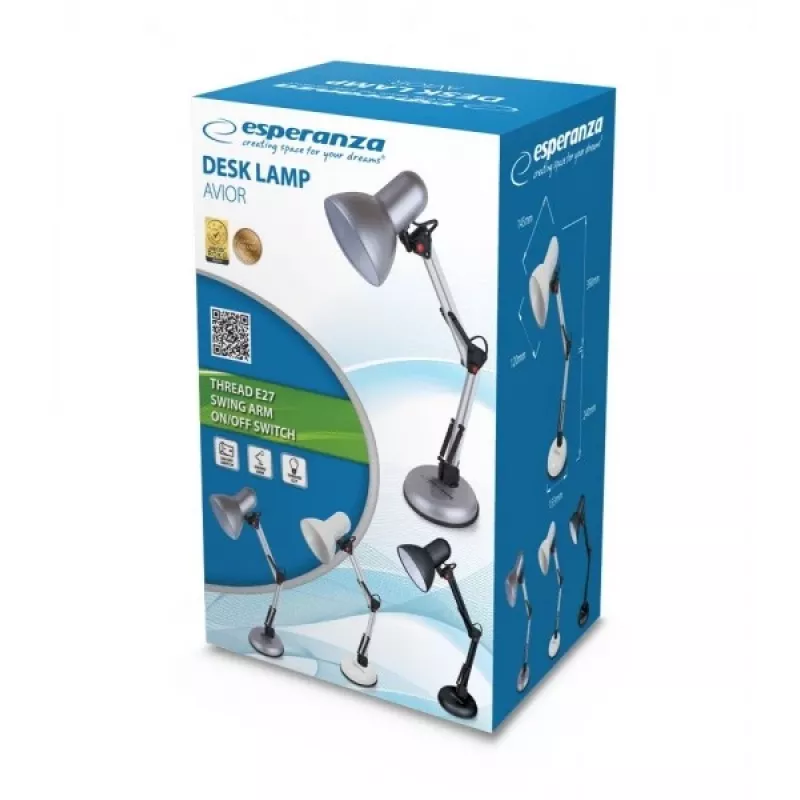 Επιτραπέζιο φωτιστικό ESPERANZA AVIOR E27 12W LED, μαύρο, ρυθμιζόμενου ύψους, εύκαμπτος βραχίονας, υποδοχή E27