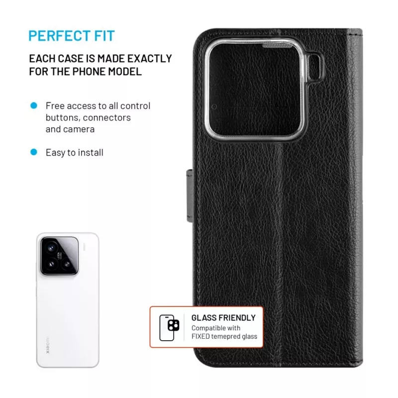 Fixed Opus | Θήκη βιβλίου | Xiaomi | 15 | δέρμα | μαύρο