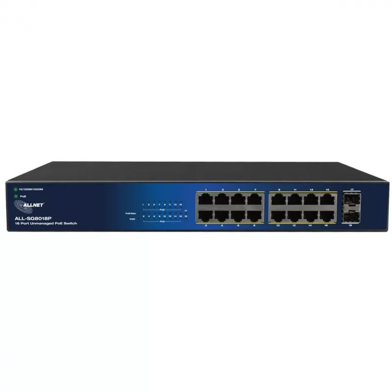 Switch Gigabit PoE ALLNET 18 θυρών ALL-SG8018P — 16 θύρες PoE + 2 uplink, Gigabit Ethernet