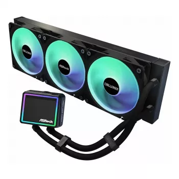 Ψύκτρα CPU ASRock Challenger 360 Digital ARGB Μαύρο — Υδρόψυξη AIO 360 mm, φωτισμός ARGB, ανεμιστήρες τοποθετημένοι στο ψυγείο